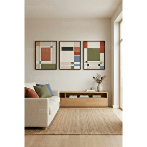 Japandi Soyut Formlar 3’lü Ahşap Çerçeveli Tablo Seti 50 x 70 cm