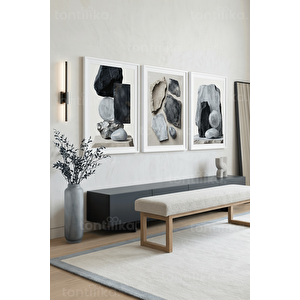 Modern Taş Kompozisyonları 3’lü Ahşap Çerçeveli Tablo Seti 50 x 70 cm