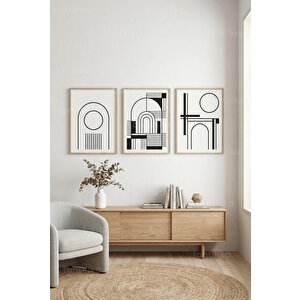Modern Minimalist Soyut Geometrik Çizgiler 3’lü Ahşap Çerçeveli Tablo Seti 50 x 70 cm