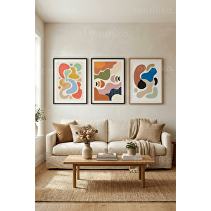 Modern Soyut Akışkan Formlar 3’lü Ahşap Çerçeveli Tablo Seti 50 x 70 cm