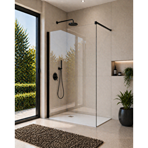 Mone Seperatör Duşakabin 6mm Şeffaf Cam - Siyah Profil Sabit Panel 70 cm
