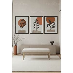 Minimalist Soyut Bitki Temalı 3’lü Ahşap Çerçeveli Tablo Seti 21x30 cm
