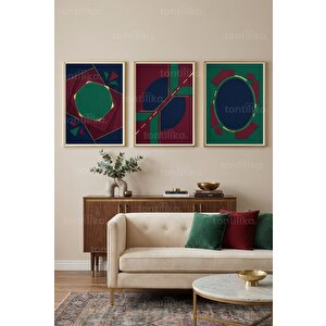 Geometrik Soyut Kompozisyon 3’lü Ahşap Çerçeveli Tablo Seti 50 x 70 cm