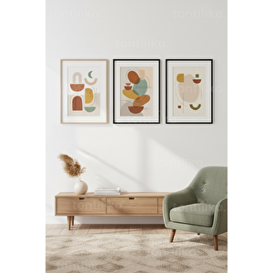 Modern Soyut Organik Formlar 3’lü Ahşap Çerçeveli Tablo Seti 50 x 70 cm