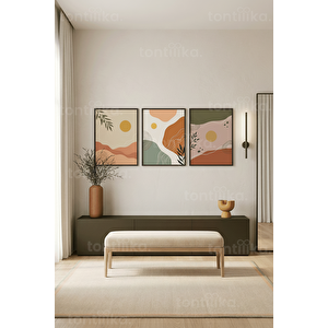 Doğal Manzaralar Ve Organik Formlar 3’lü Ahşap Çerçeveli Tablo Seti 30x42 cm