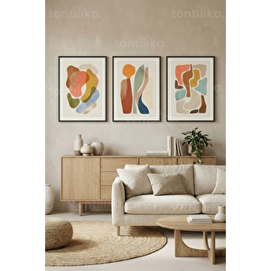 Akışkan Organik Soyut Formlar 3’lü Ahşap Çerçeveli Tablo Seti 50 x 70 cm