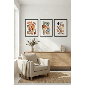 Çağdaş Minimalist Soyut Formlar 3’lü Ahşap Çerçeveli Tablo Seti 21x30 cm