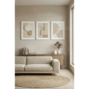 Doğal Minimalist Soyut Formlar 3’lü Ahşap Çerçeveli Tablo Seti 50 x 70 cm