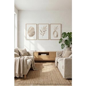 Doğal Huzur Ve Botanik Formlar 3’lü Ahşap Çerçeveli Tablo Seti 30x42 cm