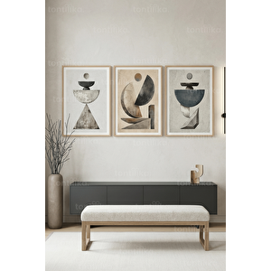 Modern Soyut Geometrik 3’lü Ahşap Çerçeveli Tablo Seti 21x30 cm
