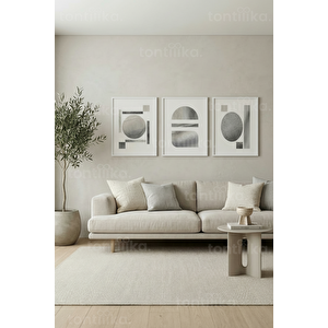Monokrom Geometrik Denge 3’lü Ahşap Çerçeveli Tablo Seti 50 x 70 cm