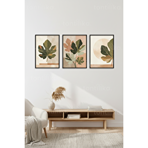 Modern Botanik Yapraklar Temalı 3’lü Ahşap Çerçeveli Tablo Seti 30x42 cm