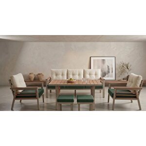 Olivia Metal Bahçe Balkon Teras Koltuk Takımı 3+1+1+masa+2 Adet Puf