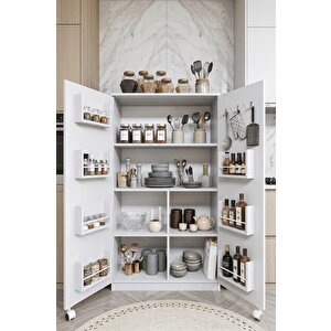 160cm 2 Kapaklı İç Raflı Çok Amaçlı Erzak Mutfak Dolabı / Haus1023