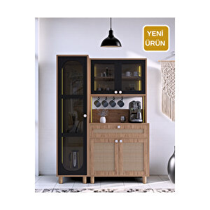 Ambiyans120 Kahve Köşesi | Led Aydınlatmalı Dolap | Karartma Cam Ve Jüt Kumaş Mdf Kapak