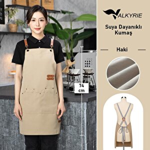 Suya Dayanıklı Barista Önlüğü Haki Ayarlanabilir Askılı Cepli Mutfak Kafe Garson Önlüğü Haki 74 Cm