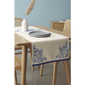 Elysian Blue Keten Runner 45x140 Cm