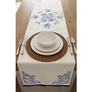 Elysian Blue Keten Runner 45x140 Cm