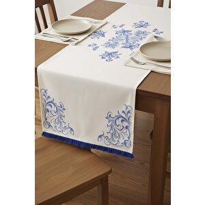 Elysian Blue Keten Runner 45x140 Cm
