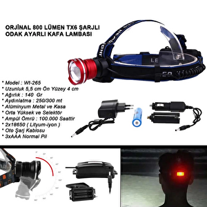 Evimdeyokyok Orjinal 800 Lümen T6 Şarjlı Kafa Feneri  Wt-265 T20