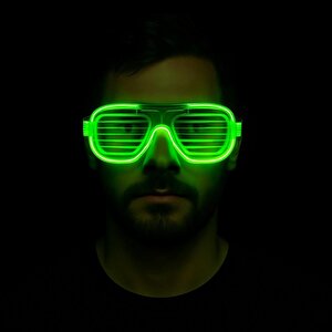 Evimdeyokyok Yeşil Led Işıklı Parti Gözlüğü – Neon Glow Şerit Gözlük 3 Modlu T20