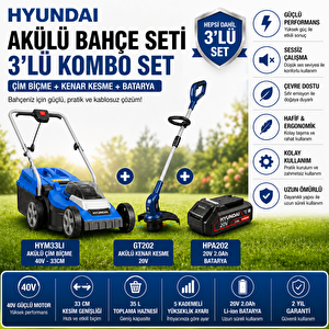 Akülü Bahçe Seti 40v Çim Biçme + 20v Kenar Kesme + 2.0ah Batarya Profesyonel Set