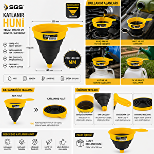 Sgs Katlanır Huni 230x140x160 Mm Yağ Benzin Sıvı Aktarma Hunisi