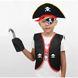 Evimdeyokyok Korsan Yelek + Şapka + Kanca + Maske Çocuk Boy 4-6 Yaş T20