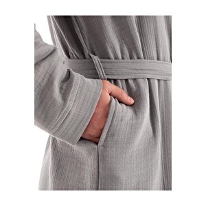 Unisex Kimono Müslin Bornoz Havlu Seti Gri