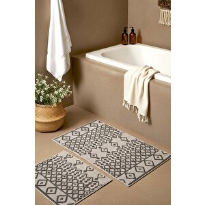 Gri Etnik Desen 2’li Banyo & Klozet Paspas Takımı
