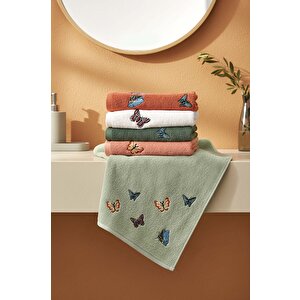 Kelebek Nakışlı 5\'li %100 Pamuklu Havlu Seti 50x90 Cm