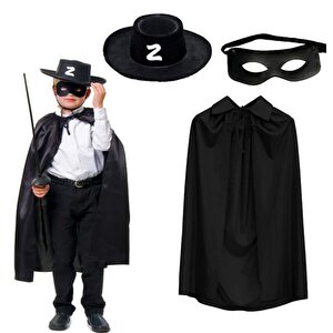Evimdeyokyok Zorro Pelerini Şapkası Ve Maske Seti Çocuk Boy T20