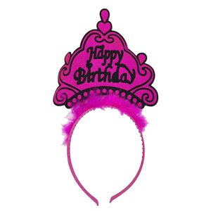 Evimdeyokyok Happy Birthday Neon Fuşya Renk Doğum Günü Tacı 24x15 Cm T20