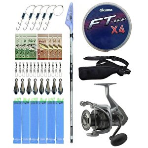 Yekoutdoor Olta Seti Okuma Wave Power Tele Surf 3.90 Cm 100-200 Gr Surf Kamışı&okuma Tomcat 8000 Olta Makinesi
