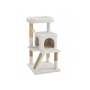 Nrs-0091 Teraslı Dekoratif Kedi Tırmalama Evi Beyaz