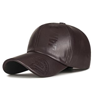 Erkek Koyu Kahverengi Deri Şapka Kavisli Siperlikli Ayarlanabilir Spor Günlük Baseball Cap