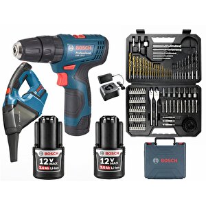 Gsb Darbeli 120 Li 3 Ah Çift Akülü Vidalama +  Bosch Gas 12 Şarjlı Araç Süpürgesi̇ + Bosch V-line 103 Parça Uç Seti