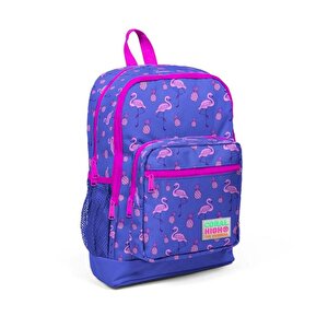 Kids Lacivert Pembe Flamingo Desenli Okul Çantası 23112