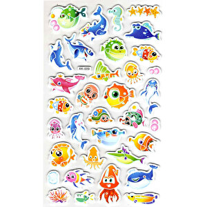 Sticker Eva Kabartmalı Stiker Çıkartma Defter Etiket (xk009) 14x24 Cm - Deniz Hayvanları