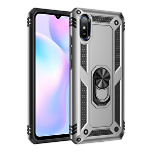 Evimdeyokyok Xiaomi Redmi 9a Kılıf Sofya Yüzüklü Silikon Kapak - Gümüş