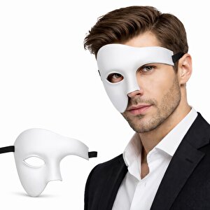 Evimdeyokyok Beyaz Yarım Erkek Maske – Phantom Parti &amp; Balo Maskesi T20