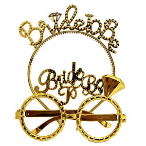 Evimdeyokyok Bride To Be Yazılı Taç Ve Bride To Be Yazılı Gözlük Seti Altın Renk T20