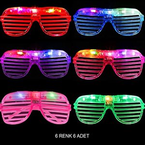 Evimdeyokyok Işıklı Panjur Şeritli Led Parti Gözlüğü 6 Renk 6 Lı Set T20