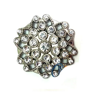 Taşlı Yuvarlak Broş, Sandık Süsü 4,5 Cm - Nikel, 10 Adet T20