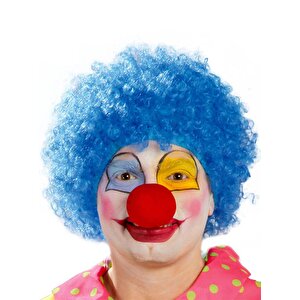 Evimdeyokyok Mavi Renk Kıvırcık Afro Bonus Peruk Takma Saç Ve Kırmızı Burun Seti T20