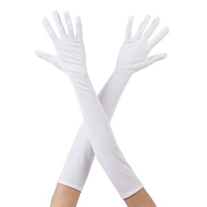 Evimdeyokyok Beyaz Renk Dirseğe Kadar Uzun Kumaş Eldiven 40 Cm T20