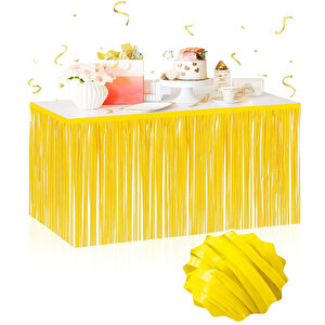 Evimdeyokyok Kendinden Yapışkanlı Makaron Sarı Püsküllü Masa Eteği – 75 X 275 Cm Parti Süslemesi T20