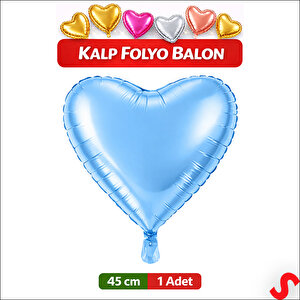 Kalp Folyo Balon, 45 Cm - Mavi