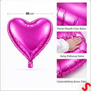Kalp Folyo Balon, 60cm - Fuşya