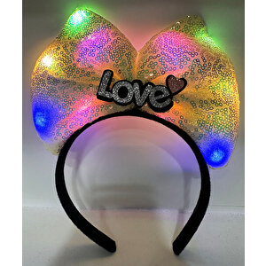 Evimdeyokyok Led Işıklı 3 Farklı Fonksiyonda Yanan Gümüş Love Yazılı Sarı Fiyonk Taç 20x17 Cm T20